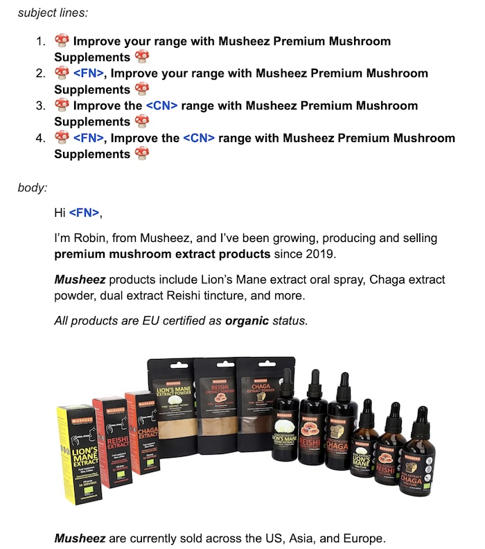 Mushroom premium mushroom extract products email marketing